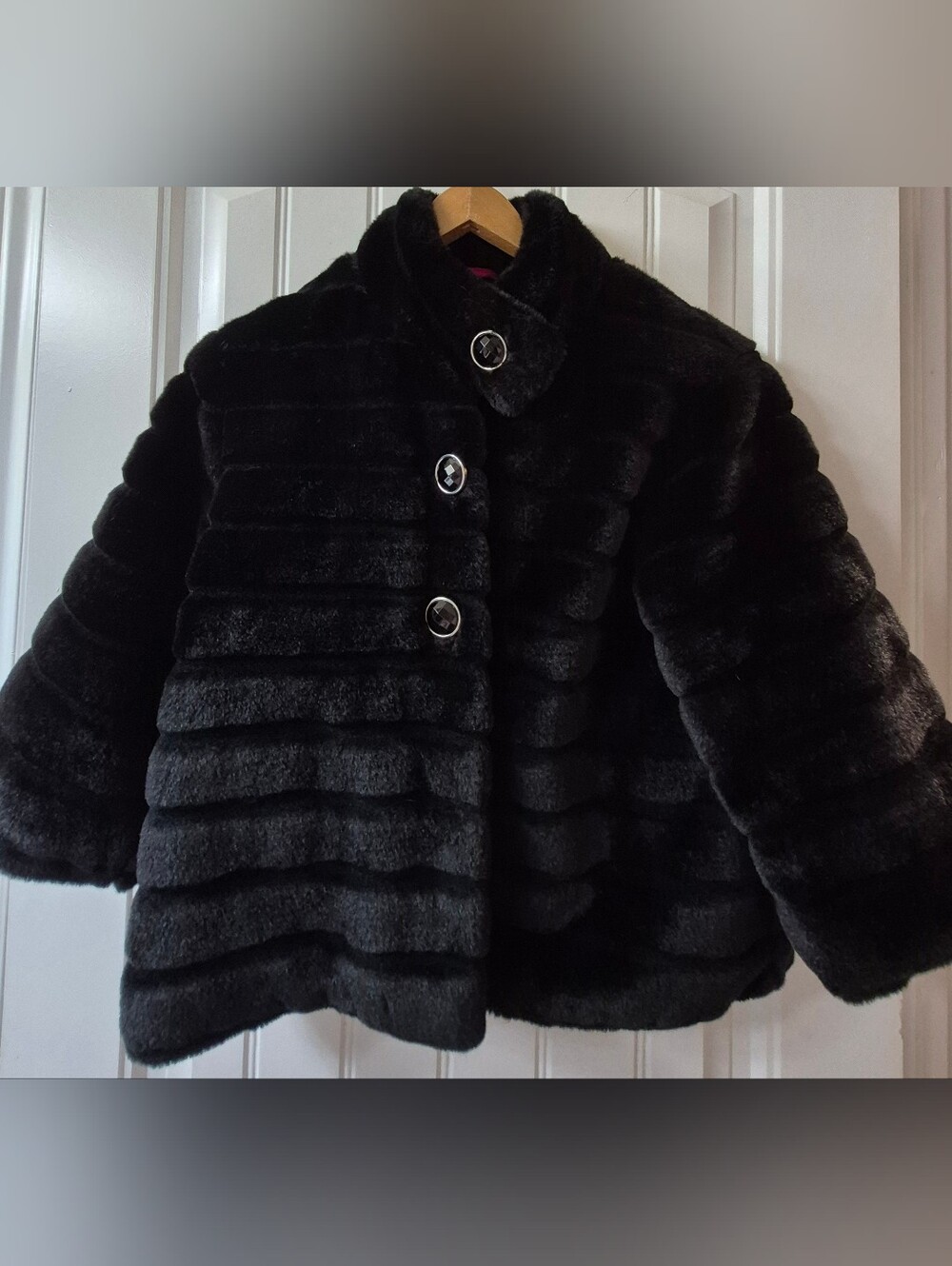 Vintage Cherokee Girls Black Faux Fur Jacket Size 14/16 XL